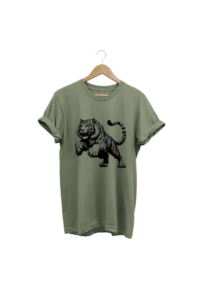 Kaplan Baskılı Cool Premium %100 Pamuk Regular Fit Haki T-shirt Haki