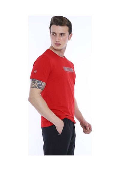 Erkek Spor Kırmızı Bisiklet Yaka Slim Fit Alt-Üst Şort Takım-3841 Kırmızı