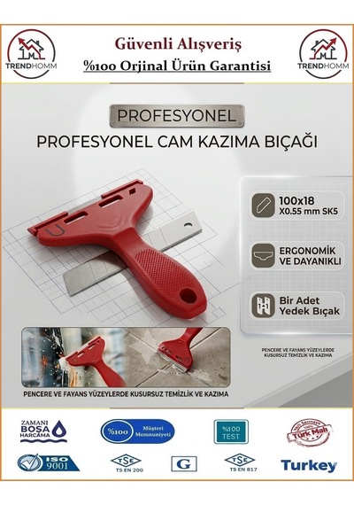 Trendhomm Cam Kazıma Bıçağı - Cam Temizleme Bıçağı - Geniş Ağızlı