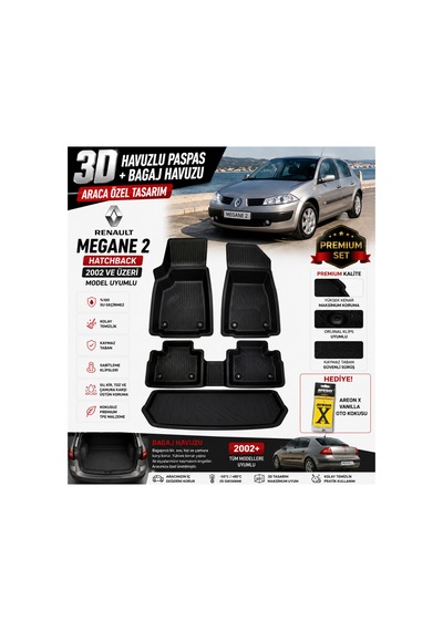 Renault Megane 2 Hatchback 2004 Model Uyumlu 3d Araca Özel Havuzlu Paspas+bagaj Havuzu Birebir Uyum