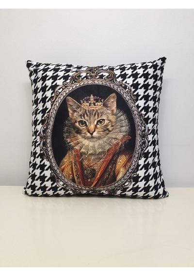 Kraliçe Kedi Kaz Ayağı Desen Kırlent Kılıfı Renkli