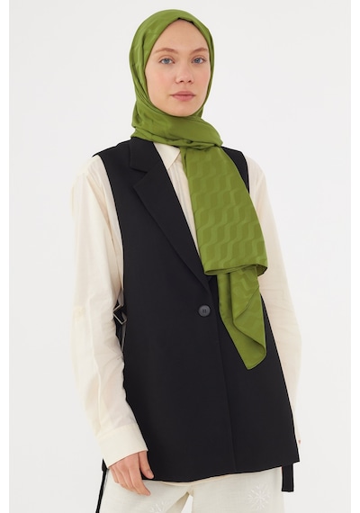 Mirsoy Scarf Dalga Desen İpeksi Jakar Şal - Yosun Yeşil