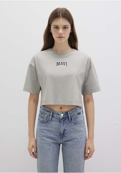 Mavi - Mavi Logo Baskılı Gri Crop Tişört 1613411-70112 Gri