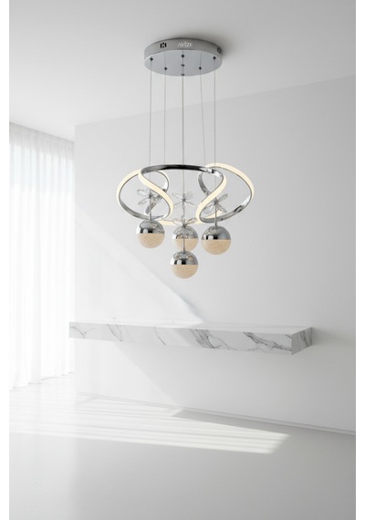 Sina Modern 4 Toplu Krom Avize Yatak Odası - Salon Metalik Metalik
