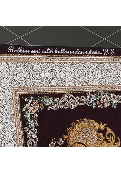 Tesbihane Kişiye Özel Nakış İşlemeli Çiçek Desenli Kendinden Saçaklı Mor Renk Hediyelik Seccade