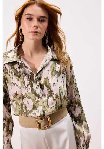 Sateen Desenli Düz Kesim Gömlek - Haki-136803 haki