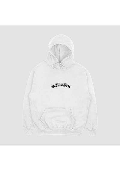 Unisex Beyaz Mihawk Baskılı Hoodie Oversize Kapşonlu Sweatshirt Beyaz