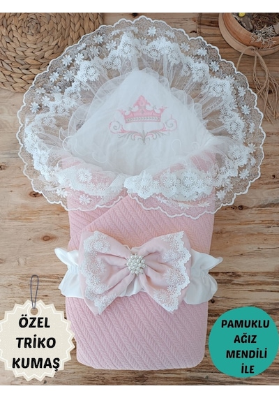 Triko Örg Haki Bebek Kundağı Unisex Bebek Dış Kundak Battaniyesi Hastane Çıkışı Kundak Battaniye Somon