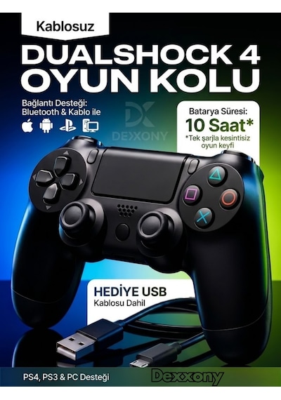 Pro Gamer Ps4 Oyun Kolu Kablolu Ve Kablosuz Siyah Bluetoothlu Bilgisayar Uyumlu Kol Gamepad Joystick