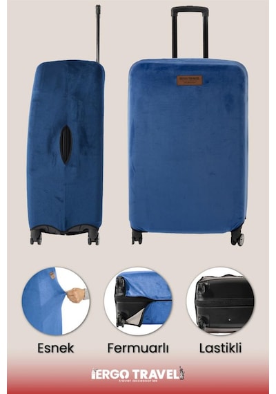 Valiz Koruma Kılıfı Kadife Kılıf - Lacivert - Orta Boy Ergo Travel Lacivert