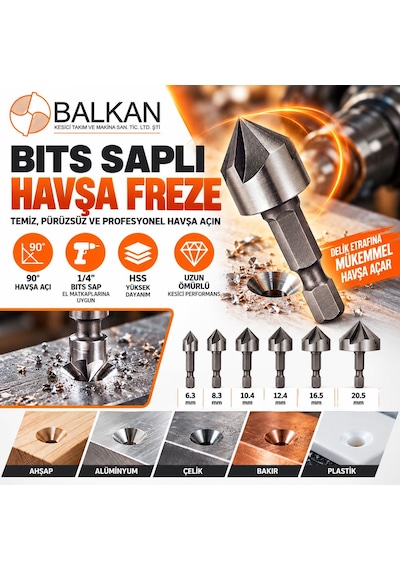 Fett Cztool 12.4 Mm Hss 90 Bits Saplı Havşa Freze Ucu 1/4 İnç Altıgen Şaft Matkap Uyumlu Vida Başlığı Gömme Ve Çapak Alma