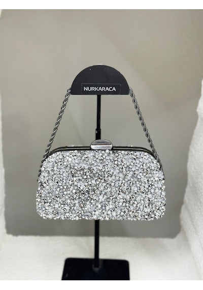 Nurkaraca 25y2407 Zincir Saplı Taşlı Kasalı Abiye Çanta Kadın 19x12cm