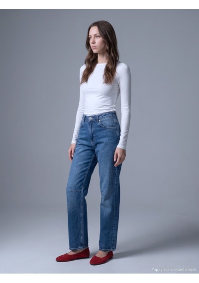 Dilvin 72361 Paçası Sasonlu Denim Pantolon-mavi