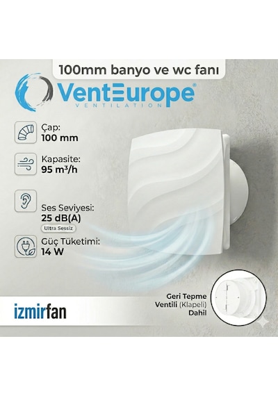 Stream 100 Bd 10 Luk Sessiz Dekoratif Banyo Aspiratörü Klapeli Havalandırma Fanı