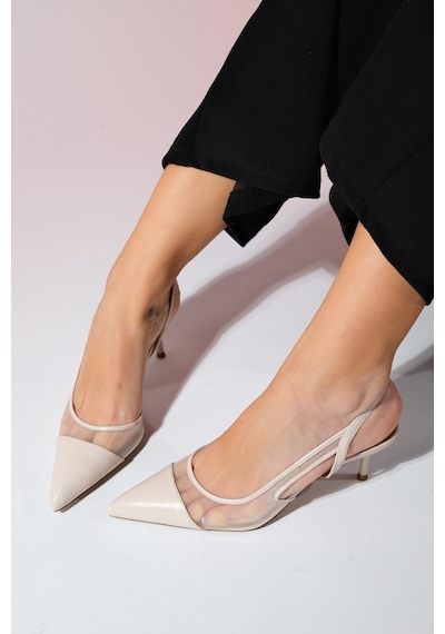 Luvishoes Ravenna Bej Kadın Sivri Burun Arkası Açık İnce Topuklu Ayakkabı Bej