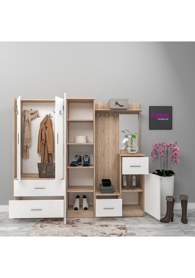 Ela Çekmeceli Aynalı Portmanto Mdf Sis Gri Ela Çekmeceli Aynalı Portmanto Mdf Sis Gri