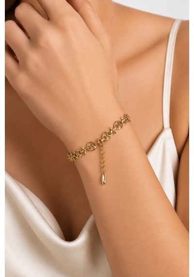 Balenbi Jewelry Kadın Gold Renk Çivili Halka Detaylı Kararmaz Çelik Zincir Bileklik 1095 Altın