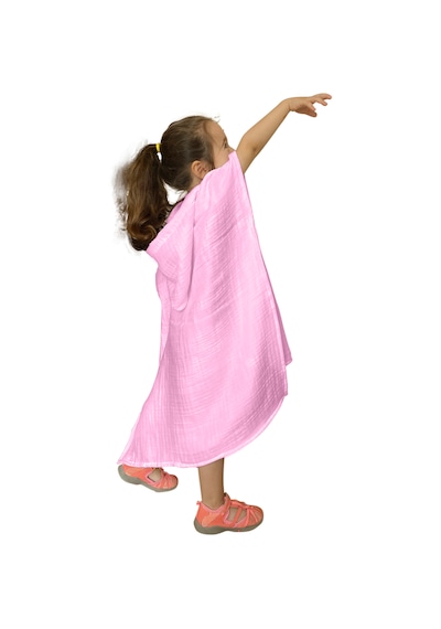 Organik Muslin Bebek Çocuk Kapüşon Plaj Panço Banyo Havlu Pembe