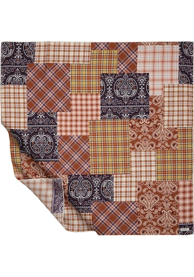 İpekevi Pudra Mor Patchwork Desenli Tivil Ipek Eşarp Çok Renkli