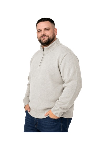 Battalmoda Erkek Büyük Beden Koyu Bej Hattush Fermuarlı Dik Yaka Triko Kazak 3xl-4xl-5xl-6xl
