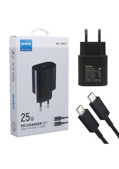 Weko Wk-27877 Note10 Siyah 25 Watt Şarj Başlık Adaptörü + Type-c To Type-c Kablo Standart