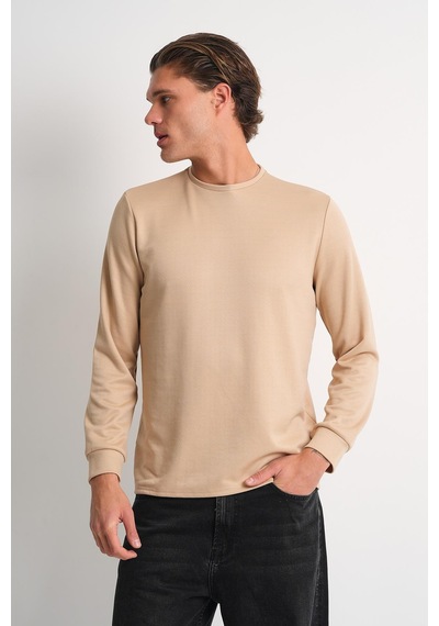 Alexander Gardi Alexandergardı Uzun Kollu Bisiklet Yaka Basic Sweatshirt Bej