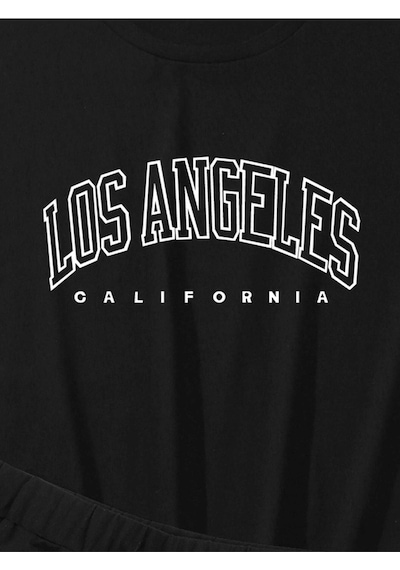 Los Angeles T-shirt Şort - Siyah 2'li Kombin Şort Tişört Takım Baskılı Oversize Bisiklet Yaka Siyah Los Angeles T-shirt Şort - Siyah 2'li Kombin Şort Tişört Takım Baskılı Oversize Bisiklet Yaka Siyah