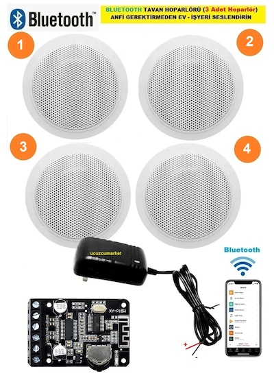 Tavan Hoparlör Seti Bluetooth Özellikli 4 Tavan Hoparlör Anfi Kullanmadan Ev-ışyerini Seslendirin