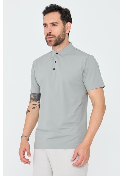 Açık Gri Üç Düğmeli Polo Yaka Erkek Tişört Grey