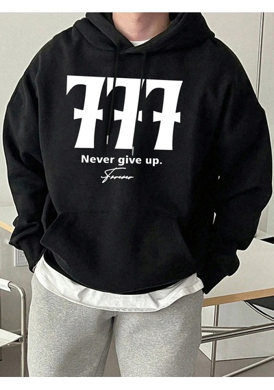 Startmore Tarzsokak Never Give Up Number 777 Print Basics Sokak Kapüşonluları Erkekler Polar Yumuşak Sokak Giyimi Siyah