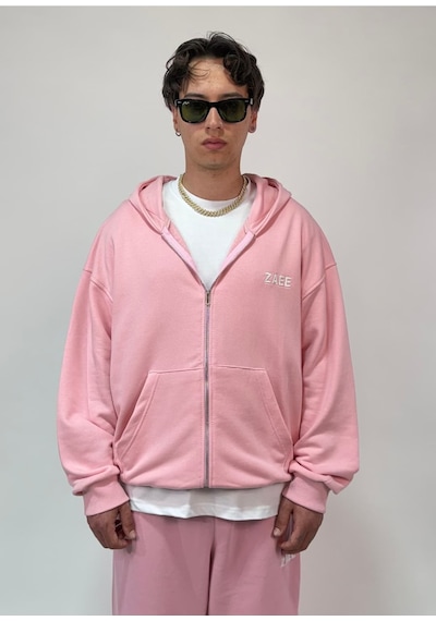 Zaee İnce Kumaş Nakışlı Oversize Premium Zip Hoodie Çok Renkli
