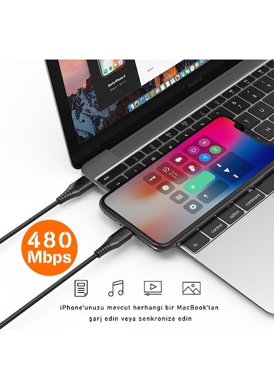 Novoo Type-C Apple iPhone Uyumlu Lightning Hızlı Şarj Kablosu - 1.8 Metre
