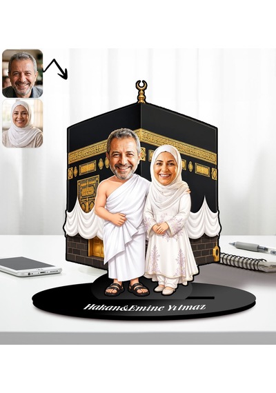 Bk Gift Kişiye Özel Çift Hac-umre Kabe Ziyaret Tasarımlı Karikatür Biblo