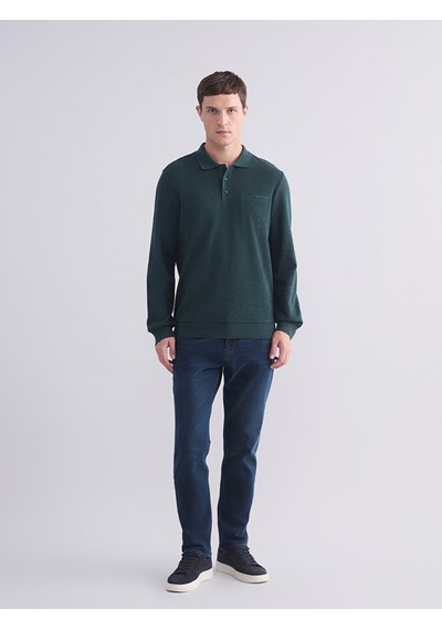 Lcwaıkıkı Classic Yeşil Polo Yaka Uzun Kollu Erkek Sweatshirt
