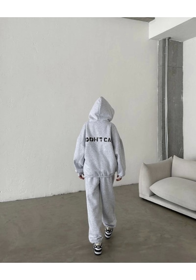 Efnaz Style Nakış İşlemeli Üç İplik Sweat Takım- Gri