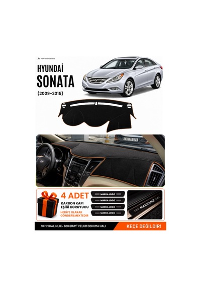 Hyundai Sonata 2009-2015 Uyumlu Torpido Örtüsü, Torpido Kılıfı - Siyah Kahverengi