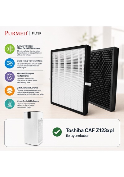 Purmed Toshiba Caf-z123xpl W Uyumlu Hepa Ve Petek Karbon Filtre Seti