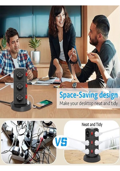 Kule Tipi 3xusb, 12'li Akım Korumalı Priz, Soket 10watt Wireless