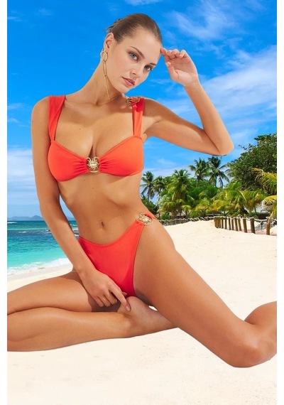 Ersefa Tasarım Bikini Takımı Uv Korumalı Şık Detaylı Klora Dayanıklı Pla Turuncu