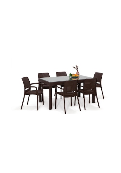 Rattan Camlı Lüx Kahve Masa Takımı 90x150 Dikdörtgen Masa+6 Sandalye Bahçe Balkon Teras Kahve Rattan Camlı Lüx Kahve Masa Takımı 90x150 Dikdörtgen Masa+6 Sandalye Bahçe Balkon Teras Kahve