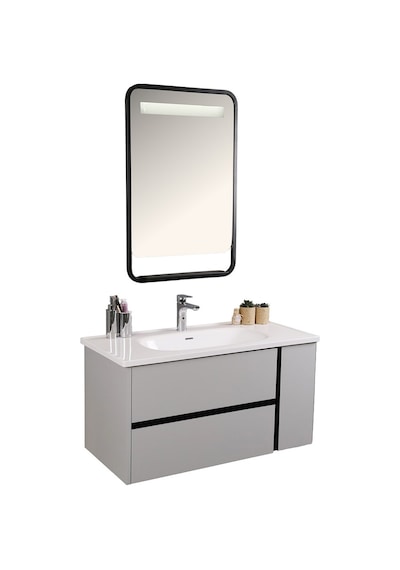 Kobos Linear 100 Cm Banyo Dolabı Seti Light Grey Gri Kobos Linear 100 Cm Banyo Dolabı Seti Light Grey Gri
