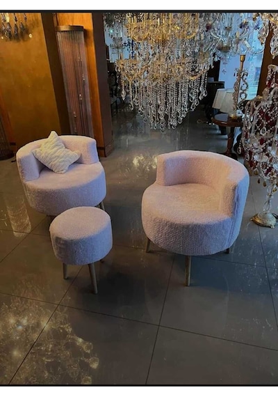 Çay Seti İkili Koltuk Ve Puf Takımı 3'lü Takım Berjer Puf Peluş