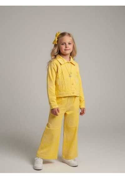 Zekids Kız Çocuk Çiçek Desenli Dokulu Tasarım Ceket-16896 Sarı