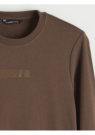 Lcwaıkıkı Classic Kahverengi Bisiklet Yaka Baskılı Erkek Sweatshirt