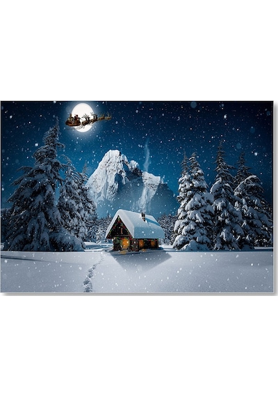 Cakasepetim Kulübe Karlı Dağ Geyikler Ve Noel Baba Ahşap Mdf Tablo