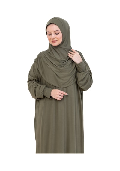 Modish Group Tek Parça Namaz Elbisesi Seti, Viskon Yumuşak Tesettür Abaya, Rahat Hazır Şal Başörtüsü Takım Haki