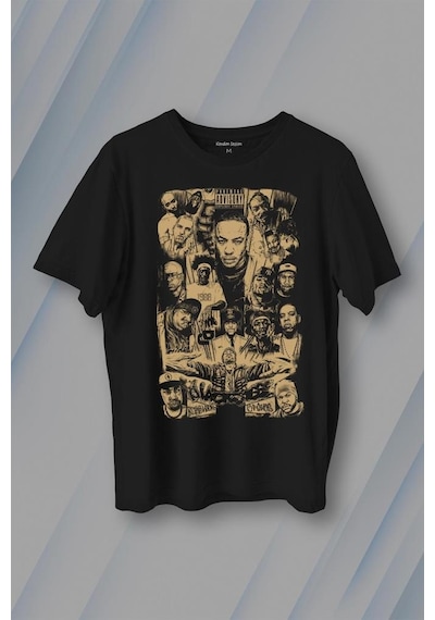 Rap Masters Hip Hop Ustalar Dre 2pac Eminem Biggie Snoop Dogg Baskılı Tişört Unisex T-shirt 001