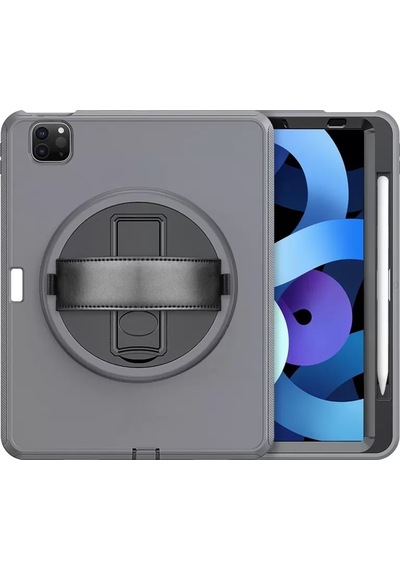 Apple iPad Uyumlu Pro 11 2018 Kılıf Hand Strap Tablet Kılıfı - Gri Arka Kapak