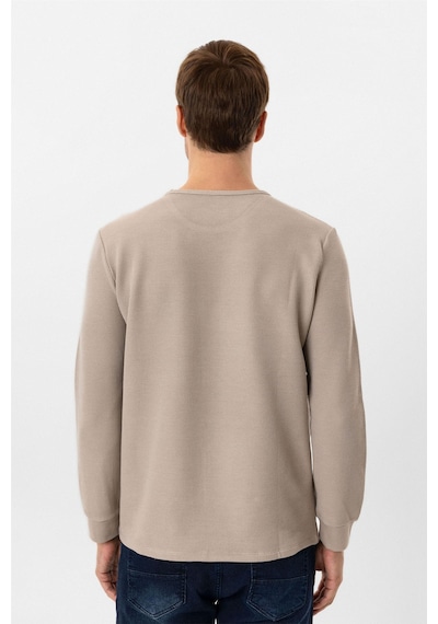 Süvari Bej Slim Fit Armürlü Bisiklet Yaka Triko Kazak Bej