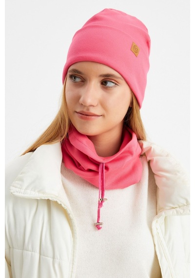 Butikgiz Kadın Balıkçı Style Pamuklu Kaşkorse Terletmez Ultra Hafif Yumuşak Bere Boyunluk Takım Pembe